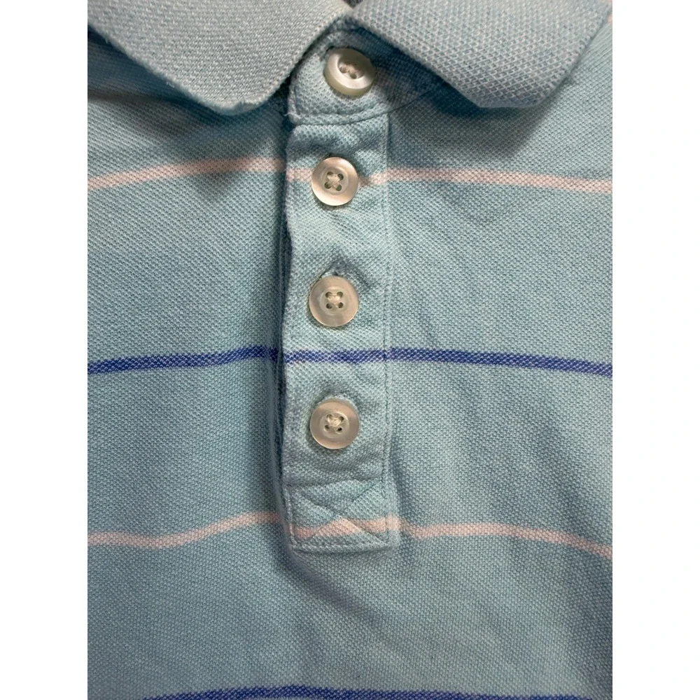 J Khaki Boys Blue Striped Short Sleeve Cotton Pique Polo Shirt Size Small S